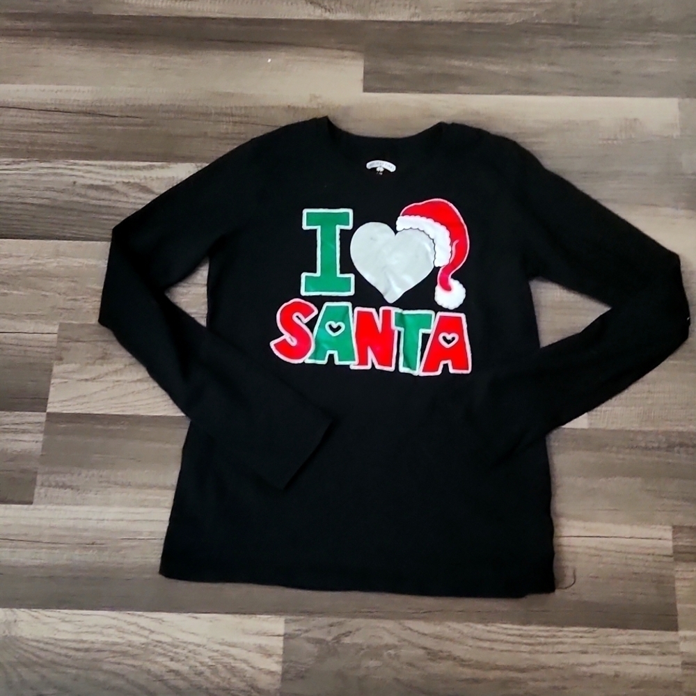 I Love Santa❤️ Black Longsleeve Shirt Size 10-12